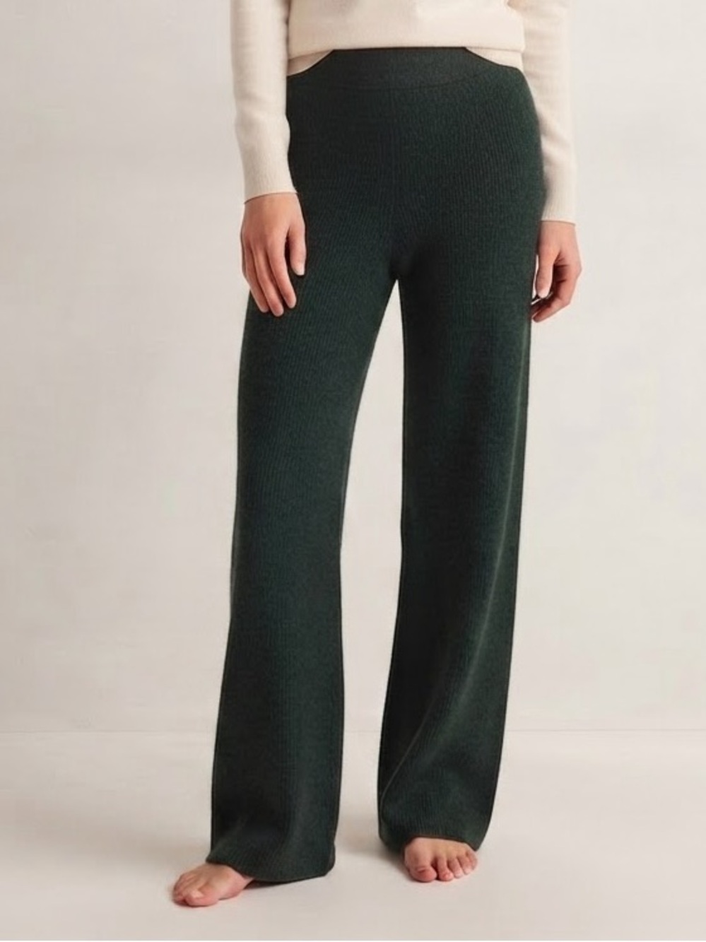 Wesley Sz M Green 100% Cashmere Cozy Lounge Wide Leg Pants